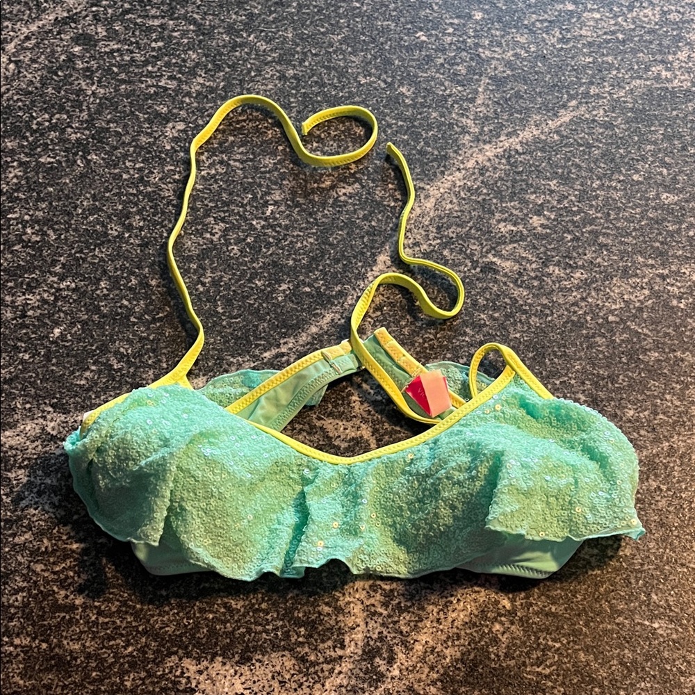 Turquoise Bikini Top with Yellow Straps